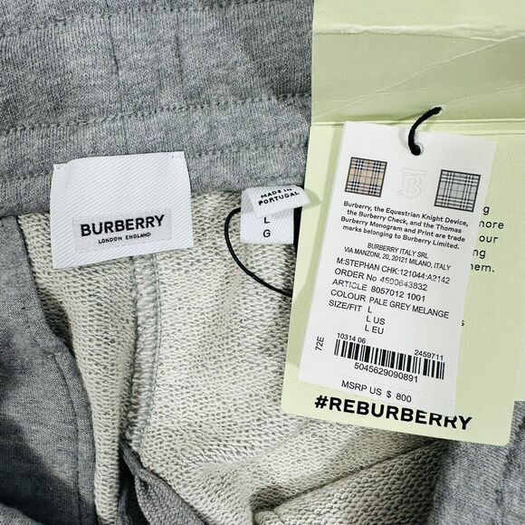 NWT Burberry Stephan Size L Pale Gray Melange Nova Check Jogger Sweatpants $800 - Picture 12 of 13